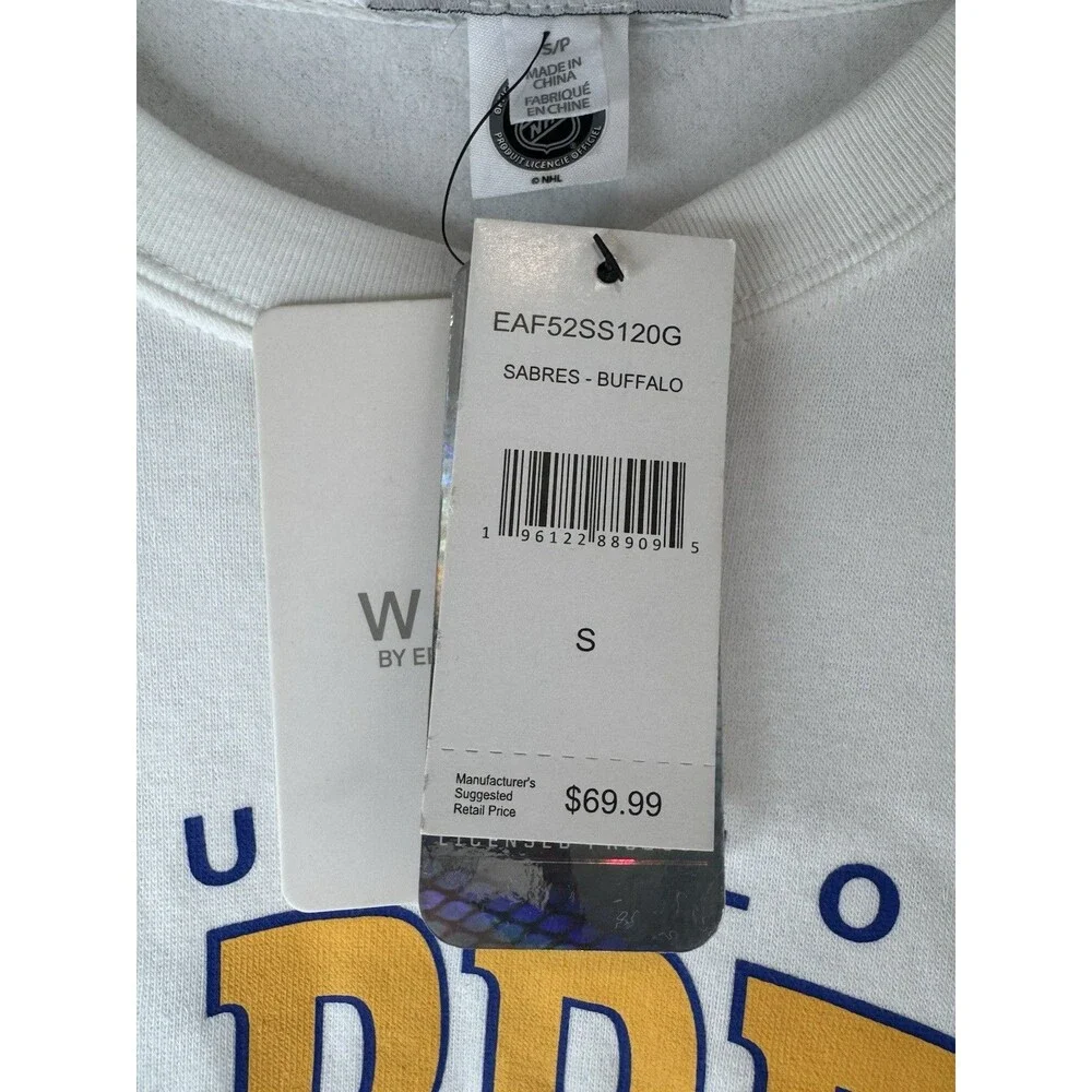 WEAR by Erin Andrews Sweatshirt Small White Yellow Pullover NHL Buffalo Sabres
